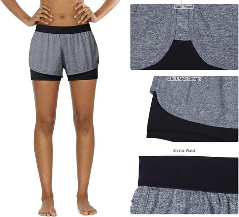 icyzone Running Yoga Shorts for Women - Activewear Workout Exercise Athletic Jogging Shorts 2-in-1 in Kuwait