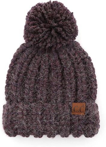 Funky Junque Womens Beanie Chunky Knit Slip Stitch Jumbo Yarn Feathered Pom Pom Hat in Kuwait