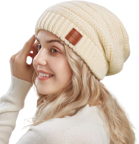 قبعة شتوية نسائية من Somaler قبعة شتوية متماسكة دافئة مكتنزة مترهلة قبعة تزلج in Kuwait