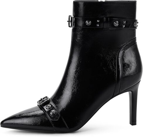 Easyfox إمرأة أشار تو حذاء من الجلد برشام أحذية عالية الكعب للنساء حجم سستة رصع الأحذية الأزياء مشبك الأحذية in Kuwait