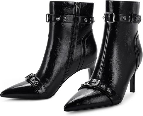 Easyfox إمرأة أشار تو حذاء من الجلد برشام أحذية عالية الكعب للنساء حجم سستة رصع الأحذية الأزياء مشبك الأحذية in Kuwait