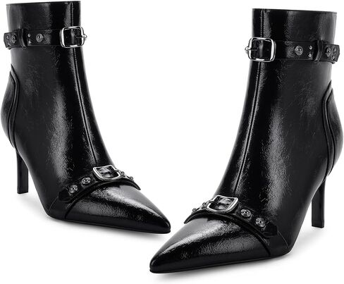 Easyfox إمرأة أشار تو حذاء من الجلد برشام أحذية عالية الكعب للنساء حجم سستة رصع الأحذية الأزياء مشبك الأحذية in Kuwait