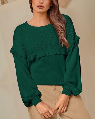 سترات خريف نسائية من Dowerme موضة 2023 بأكمام واسعة وفتحة رقبة دائرية بلوفر مكتنز فضفاض ومضلع ومتماسك بشرابة علوية in Kuwait