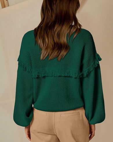 سترات خريف نسائية من Dowerme موضة 2023 بأكمام واسعة وفتحة رقبة دائرية بلوفر مكتنز فضفاض ومضلع ومتماسك بشرابة علوية in Kuwait