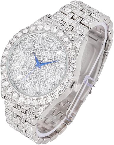 Iced Mens Single Watch or Watch w/Matching Rolly or Cuban Hip Hop Bracelet - Your Choice! - Big Rhinestones on Trim and Elegant Baguette Time Indicators on Dial - Master Bling Designer - ST10226B in Kuwait