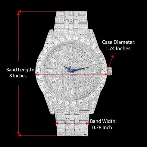 Iced Mens Single Watch or Watch w/Matching Rolly or Cuban Hip Hop Bracelet - Your Choice! - Big Rhinestones on Trim and Elegant Baguette Time Indicators on Dial - Master Bling Designer - ST10226B in Kuwait