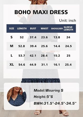 MASCOMODA Women Boho Maxi Dress 2023 Long Sleeve V Neck Swiss Dot Smocked High Waisted A-Line Ruffle Tiered Fall Long Dress in Kuwait