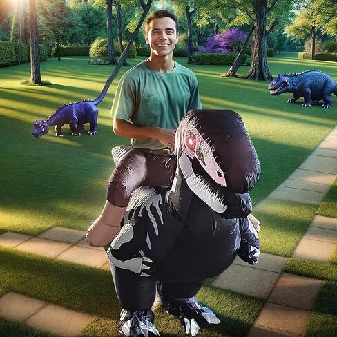 Halloween Inflatable Dinosaur Costume Skeleton Outfit Cosplay Ride On T Rex Air Blow Up Costume for Scary Indoor Outdoor Party Parks Zoo Club Festivals Funny Halloween Gifts for Men/Women/Adults in Kuwait