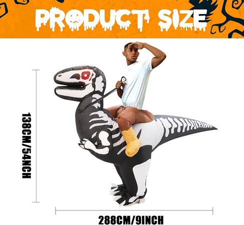 Halloween Inflatable Dinosaur Costume Skeleton Outfit Cosplay Ride On T Rex Air Blow Up Costume for Scary Indoor Outdoor Party Parks Zoo Club Festivals Funny Halloween Gifts for Men/Women/Adults in Kuwait