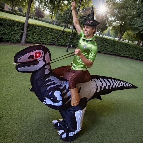 Halloween Inflatable Dinosaur Costume Skeleton Outfit Cosplay Ride On T Rex Air Blow Up Costume for Scary Indoor Outdoor Party Parks Zoo Club Festivals Funny Halloween Gifts for Men/Women/Adults in Kuwait