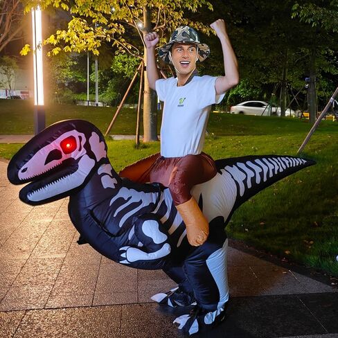 Halloween Inflatable Dinosaur Costume Skeleton Outfit Cosplay Ride On T Rex Air Blow Up Costume for Scary Indoor Outdoor Party Parks Zoo Club Festivals Funny Halloween Gifts for Men/Women/Adults in Kuwait