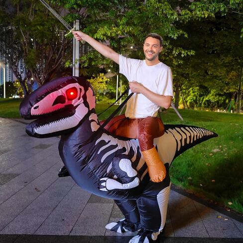 Halloween Inflatable Dinosaur Costume Skeleton Outfit Cosplay Ride On T Rex Air Blow Up Costume for Scary Indoor Outdoor Party Parks Zoo Club Festivals Funny Halloween Gifts for Men/Women/Adults in Kuwait