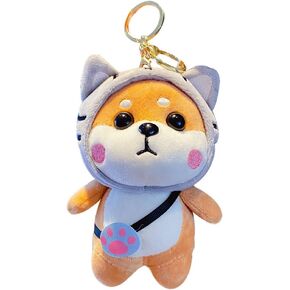 HSYHERE Men Women Original Design Super Cute Costume Play Shiba Inu Dog Puppy Keychain Keyrings, Soft Kawai Dog Key Chain Key Ring Bag Pendant Decoration Christmas Valentine Gift -Pink Strawberry