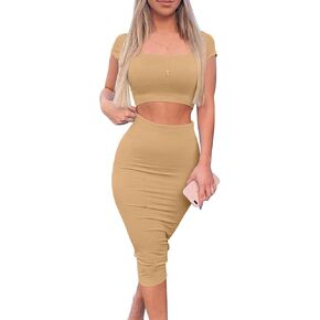 مجموعة تنورة قصيرة للسيدات من Kaximil مثيرة Bodycon متوسطة الطول للنادي أساسية كاجوال مكونة من قطعتين in Kuwait