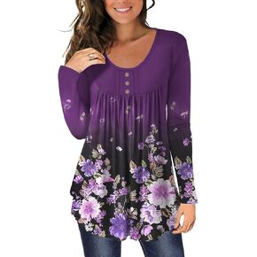 HAHIYOR Womens Tops Casual Long Sleeve Tunic Loose Fit Pleated Fall Floral Print T-Shirt in Saudi Arabia