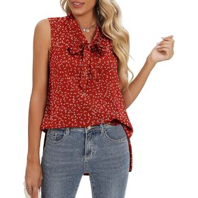 CZYINXIAN المرأة الصيف بلا أكمام التعادل الرقبة الشيفون البلوزات عارضة الشيفون تانك القمم القمصان in Kuwait