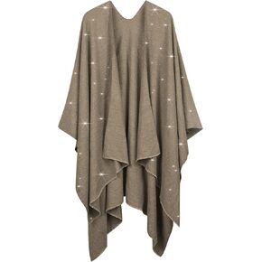 REEMONDE Womens Rhinestones Open Front Poncho Shawl Wrap Cape Ruana Travel Blanket Cardigan