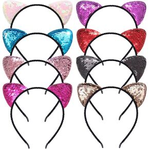 Beinou 12 PCS Reversible Sequin Cat Ears Headband Shiny Cat Ear Hair Hoops Cute Bling Kitty Hairband Hair Accessories for Girls Women Daily Wearing and Party Decoration
