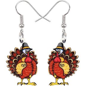 BONSNY Acrylic Thanksgiving Cartoon Hat Turkey Chicken Earrings Drop Dangle Jewelry For Women Kids Charms Gifts in Kuwait