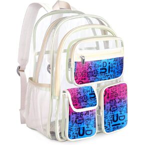 حقيبة ظهر شفافة مقاس 17 بوصة من Hafmall للأولاد والبنات، حقيبة ظهر شفافة شديدة التحمل للنساء، حقيبة ظهر عصرية شفافة، حقيبة كتب شفافة للمدرسة، باللون الأبيض الفاتح in Kuwait