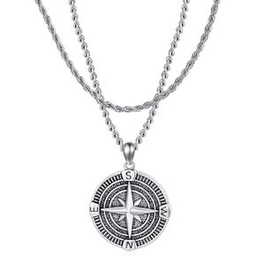 PDTJMTG Compass Necklace for Men Sterling Silver Men's Compass Necklace