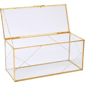 Utopz Decorative Clear Glass Box with Golden Geometric Line & Brass Shadow Box, Jewelry Display Treasure Case, 8 × 4.5 x 5 inch in Kuwait