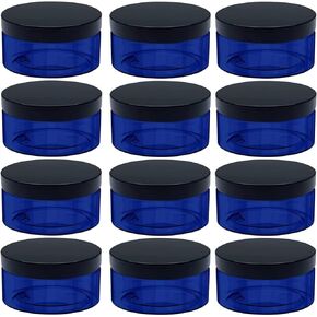 5 Ounce Blue Plastic Cosmetic Jars, Wide Mouth Refillable Containers with Lids for Creams, Lotion, Ointments, Make Up, Bath Salt and Body Butter, 12 Pcs in Kuwait