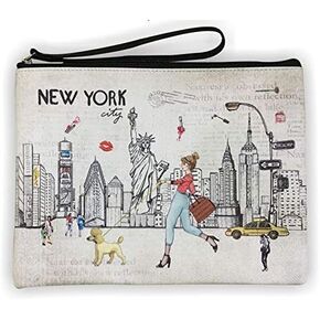 Girls & Women Large Fashion Cute New York Souvenir Zipper pouch Travel Cosmetic Bag Hand Bag Makeup Purse (JP-330133B) in Kuwait