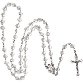 Catholic Crystal Glass Beads Rosary Necklace with Miraculous Medal,Religious Rosaries Collection