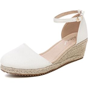 Altxic Women's Closed Toe Canvas Ankle Strap Espadrilles Wedge Sandals