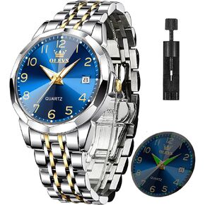 OLEVS Watch for Men Stainless Steel Mens Watch with Diamonds Dress Men's Wrist Watches for Men Waterproof with Date and Day Analog Quartz Watches