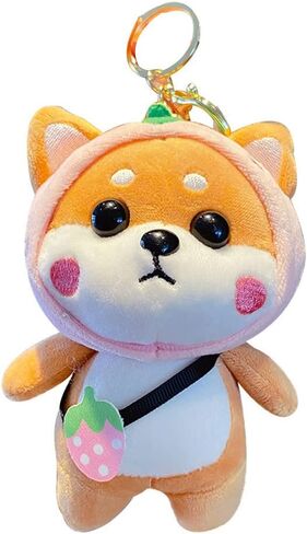 HSYHERE Men Women Original Design Super Cute Costume Play Shiba Inu Dog Puppy Keychain Keyrings, Soft Kawai Dog Key Chain Key Ring Bag Pendant Decoration Christmas Valentine Gift -Pink Strawberry in Kuwait
