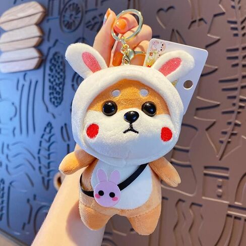 HSYHERE Men Women Original Design Super Cute Costume Play Shiba Inu Dog Puppy Keychain Keyrings, Soft Kawai Dog Key Chain Key Ring Bag Pendant Decoration Christmas Valentine Gift -Pink Strawberry in Kuwait