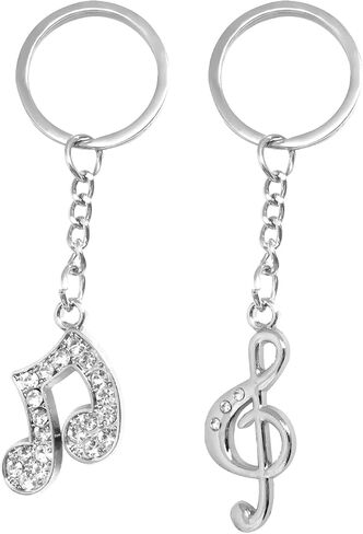 HONBAY 2PCS Metal Musical Note Keychains Rhinestone Music Symbol Key Rings Keyfob for Bag Purse Wallet Cellphone or Car Pendant (2 Style) in Saudi Arabia