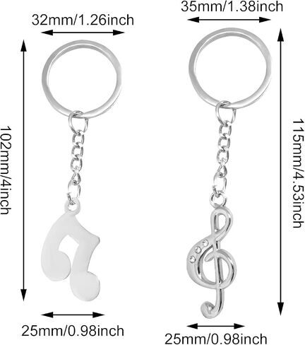 HONBAY 2PCS Metal Musical Note Keychains Rhinestone Music Symbol Key Rings Keyfob for Bag Purse Wallet Cellphone or Car Pendant (2 Style) in Saudi Arabia