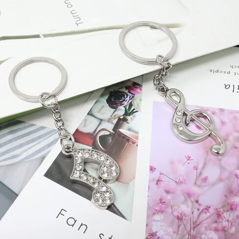 HONBAY 2PCS Metal Musical Note Keychains Rhinestone Music Symbol Key Rings Keyfob for Bag Purse Wallet Cellphone or Car Pendant (2 Style) in Saudi Arabia