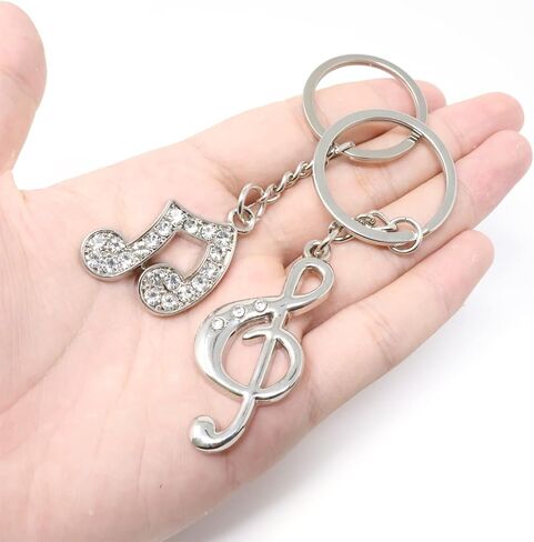 HONBAY 2PCS Metal Musical Note Keychains Rhinestone Music Symbol Key Rings Keyfob for Bag Purse Wallet Cellphone or Car Pendant (2 Style) in Saudi Arabia