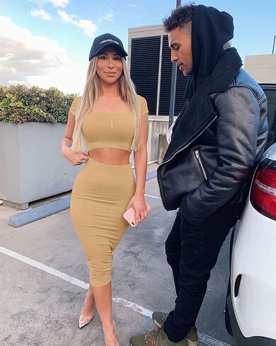 Kaximil Women's Sexy Bodycon Midi Club Dresses Basic Casual 2 Piece Outfits Crop Top Skirt Set in Saudi Arabia
