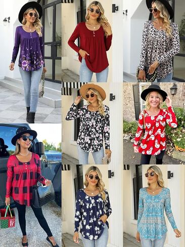 HAHIYOR Womens Tops Casual Long Sleeve Tunic Loose Fit Pleated Fall Floral Print T-Shirt in Saudi Arabia