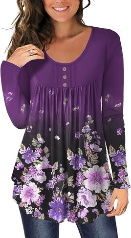 HAHIYOR Womens Tops Casual Long Sleeve Tunic Loose Fit Pleated Fall Floral Print T-Shirt in Saudi Arabia