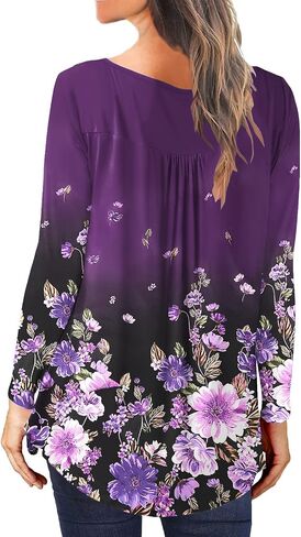 HAHIYOR Womens Tops Casual Long Sleeve Tunic Loose Fit Pleated Fall Floral Print T-Shirt in Saudi Arabia