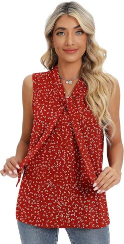 CZYINXIAN المرأة الصيف بلا أكمام التعادل الرقبة الشيفون البلوزات عارضة الشيفون تانك القمم القمصان in Kuwait