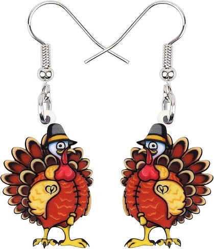 BONSNY Acrylic Thanksgiving Cartoon Hat Turkey Chicken Earrings Drop Dangle Jewelry For Women Kids Charms Gifts in Kuwait
