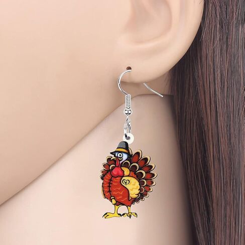 BONSNY Acrylic Thanksgiving Cartoon Hat Turkey Chicken Earrings Drop Dangle Jewelry For Women Kids Charms Gifts in Kuwait