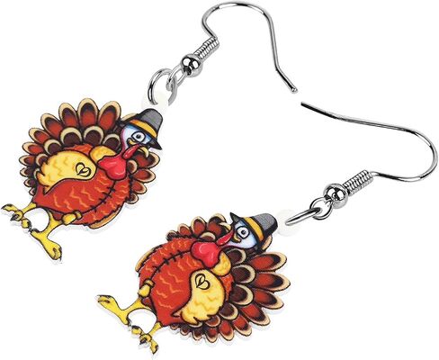 BONSNY Acrylic Thanksgiving Cartoon Hat Turkey Chicken Earrings Drop Dangle Jewelry For Women Kids Charms Gifts in Kuwait