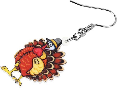 BONSNY Acrylic Thanksgiving Cartoon Hat Turkey Chicken Earrings Drop Dangle Jewelry For Women Kids Charms Gifts in Kuwait