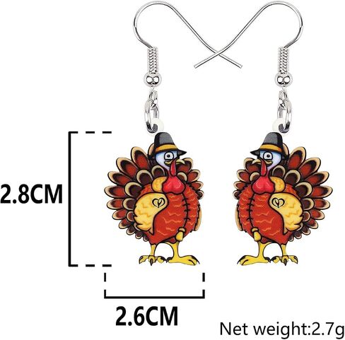 BONSNY Acrylic Thanksgiving Cartoon Hat Turkey Chicken Earrings Drop Dangle Jewelry For Women Kids Charms Gifts in Kuwait
