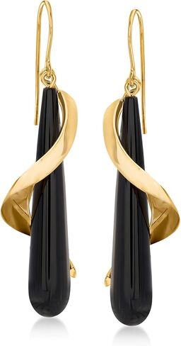 Ross-Simons Elongated Black Onyx Teardrop Spiral Earrings in 14kt Yellow Gold in Saudi Arabia