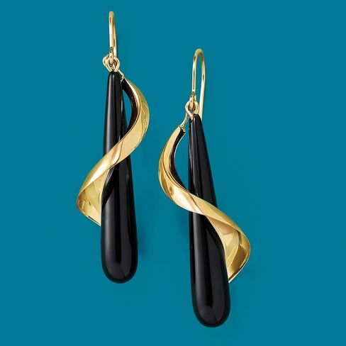 Ross-Simons Elongated Black Onyx Teardrop Spiral Earrings in 14kt Yellow Gold in Saudi Arabia