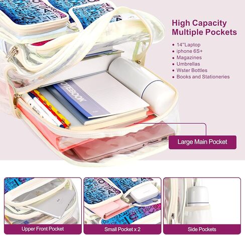 حقيبة ظهر شفافة مقاس 17 بوصة من Hafmall للأولاد والبنات، حقيبة ظهر شفافة شديدة التحمل للنساء، حقيبة ظهر عصرية شفافة، حقيبة كتب شفافة للمدرسة، باللون الأبيض الفاتح in Kuwait